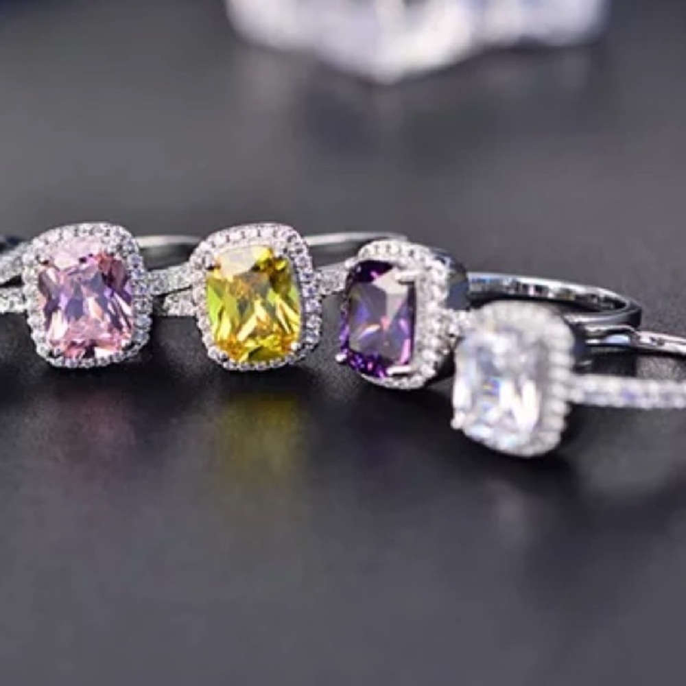 Citrine Rectangular Diamond Halo Silver Ring - Picture 7 of 7